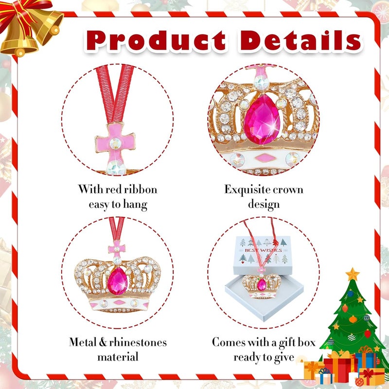 GROWTHMAGIC Store Pink Crown Christmas Ornaments - Metal Crown Christmas Ornaments with Rhinestones Xmas Decor Christmas Decoration Gifts for Women Girls - Image 5